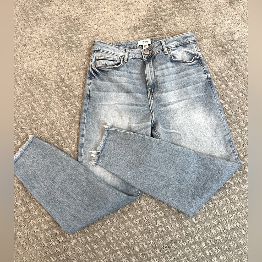 Forever 21 distressed jeans with fringed bottoms